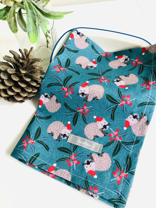 Christmas Tea Towel, Wombat, Dish cloth, Kitchen Cloth, Australian Native Animals, Kitchen towel, Homewares Gift, Jocelyn Proust Fabric