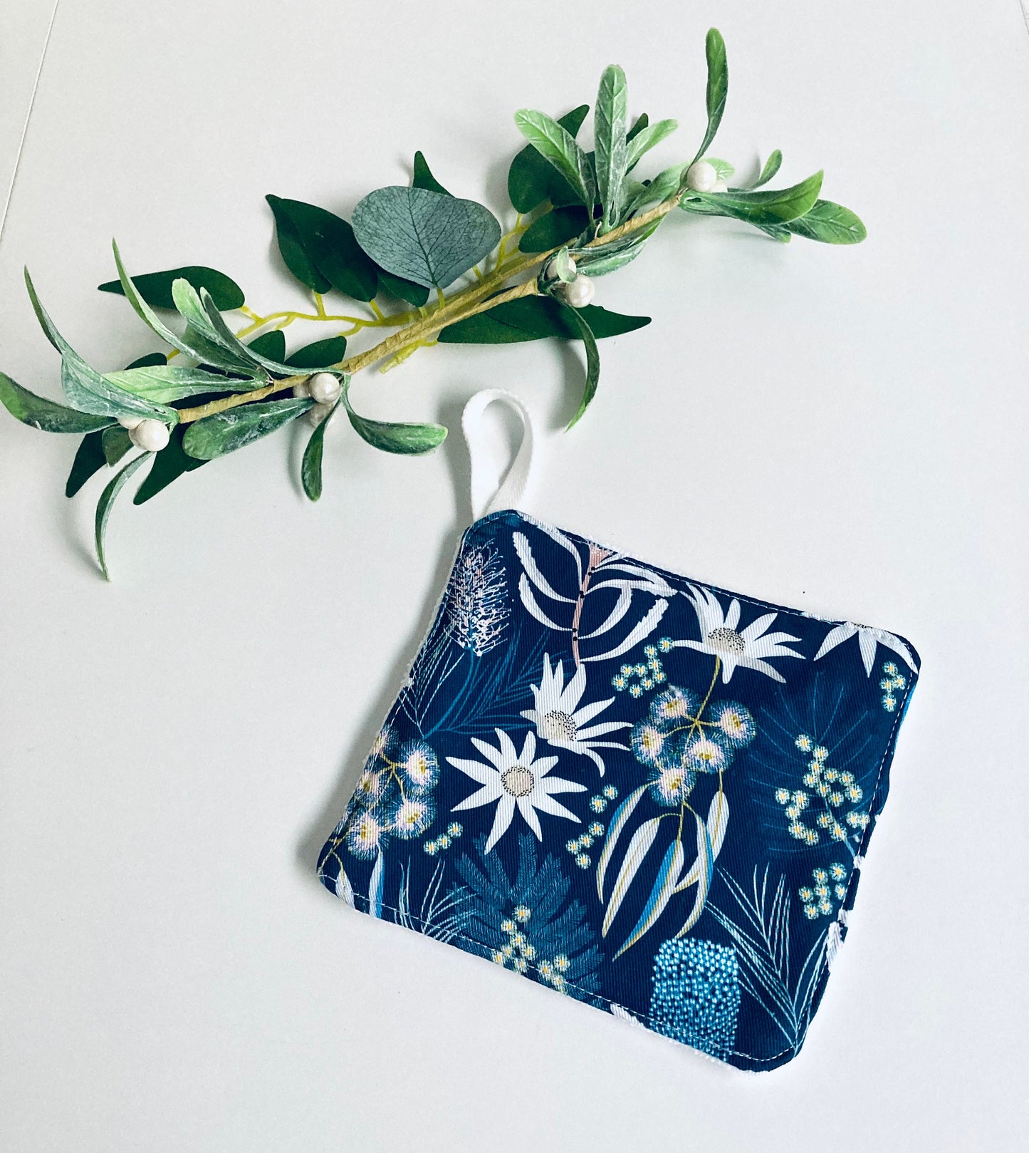 Dish Cloth or Bench Wipe in Navy Blue Flowers,