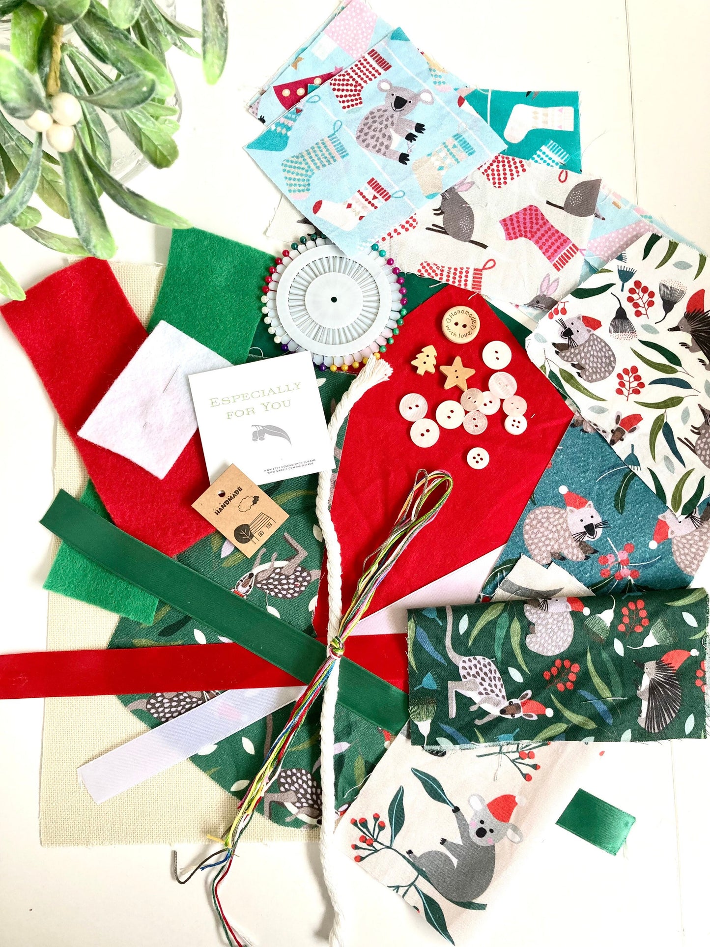 Christmas Craft Kit with Jocelyn Proust Fabrics, Slow Stitching Embroidery Kit, Do it Yourself Sewing Kit, DIY Sewing Project